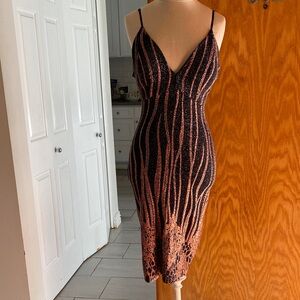 Black and Orange Striped Sequin Dress